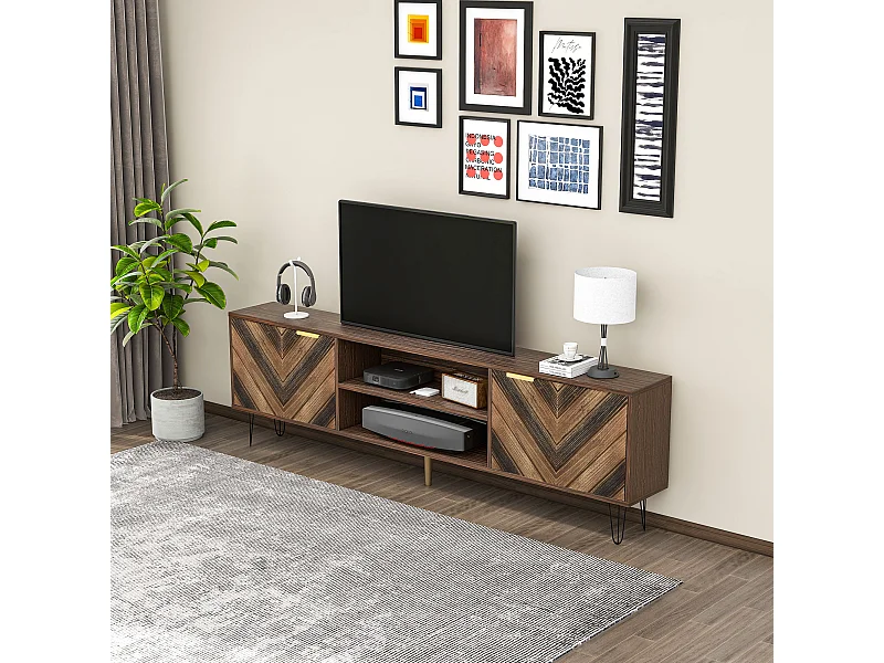 TV kast 155x38x48cm met twee deuren twee compartimenten en gouden handgrepen brengen Materiaal Spaanplaat in Natuurlijke kleur