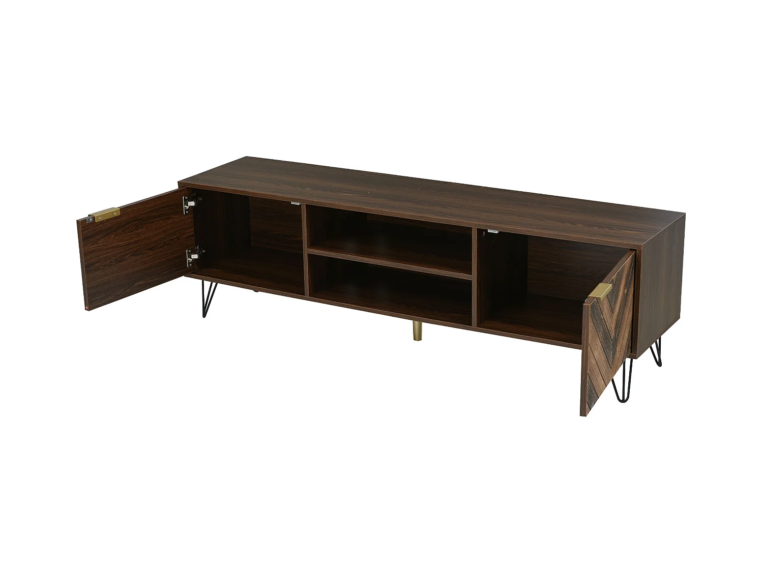 TV kast 155x38x48cm met twee deuren twee compartimenten en gouden handgrepen brengen Materiaal Spaanplaat in Natuurlijke kleur