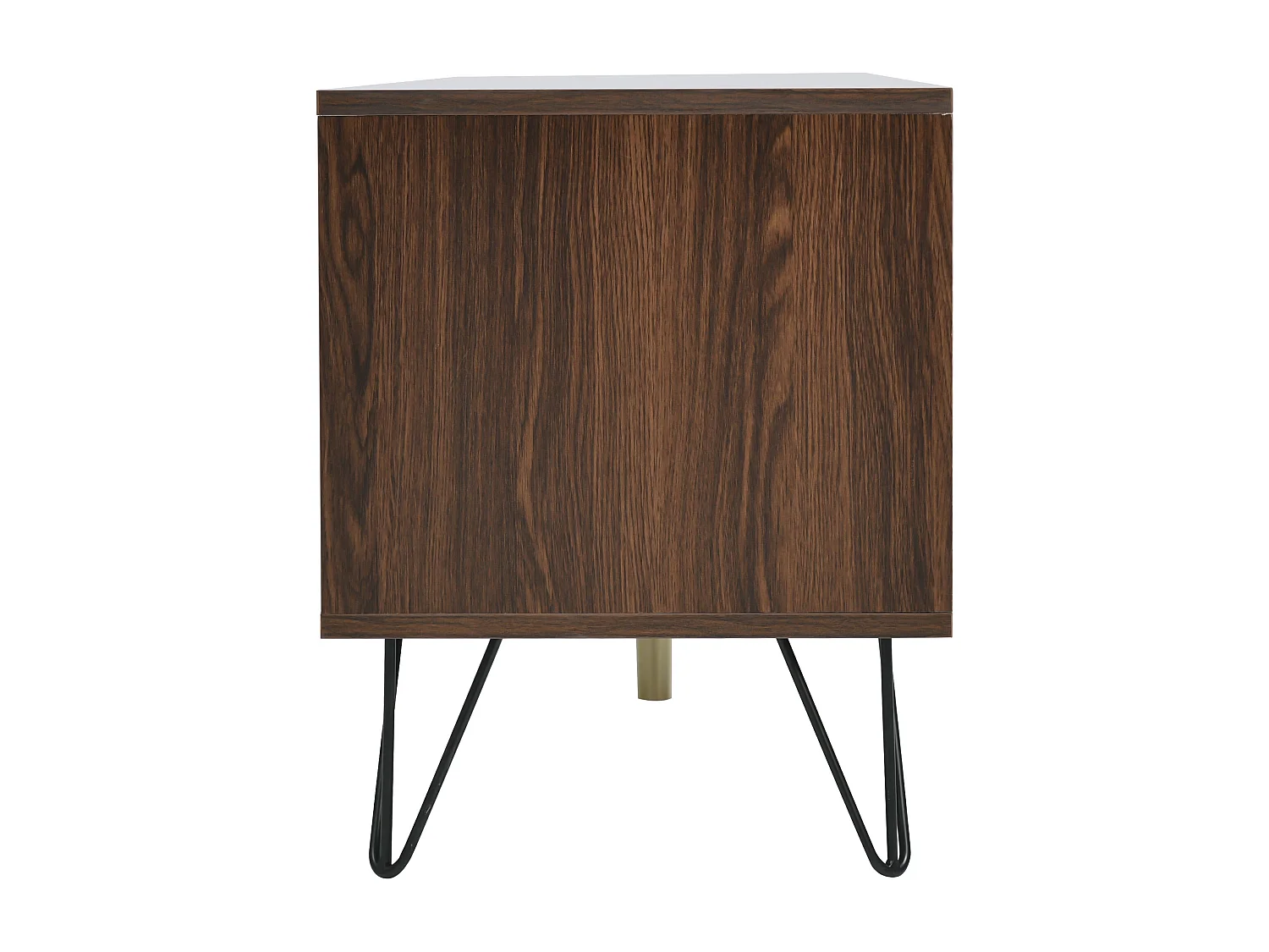 Meuble TV 155x38x48cm Deux portes Deux compartiments Poignées dorées Matériel Particle Board Couleur naturelle