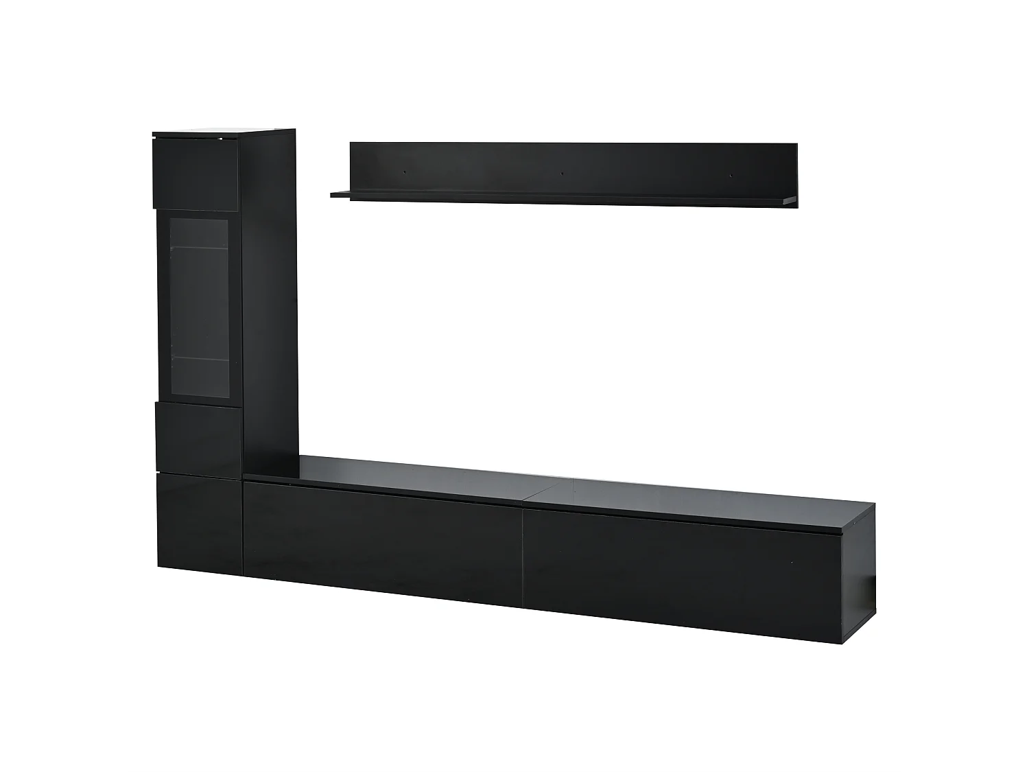 Ensemble meuble TV mural 3 pièces 180x33x130 cm, éclairage LED RGB, ouverture par pression, panneaux de particules, noir