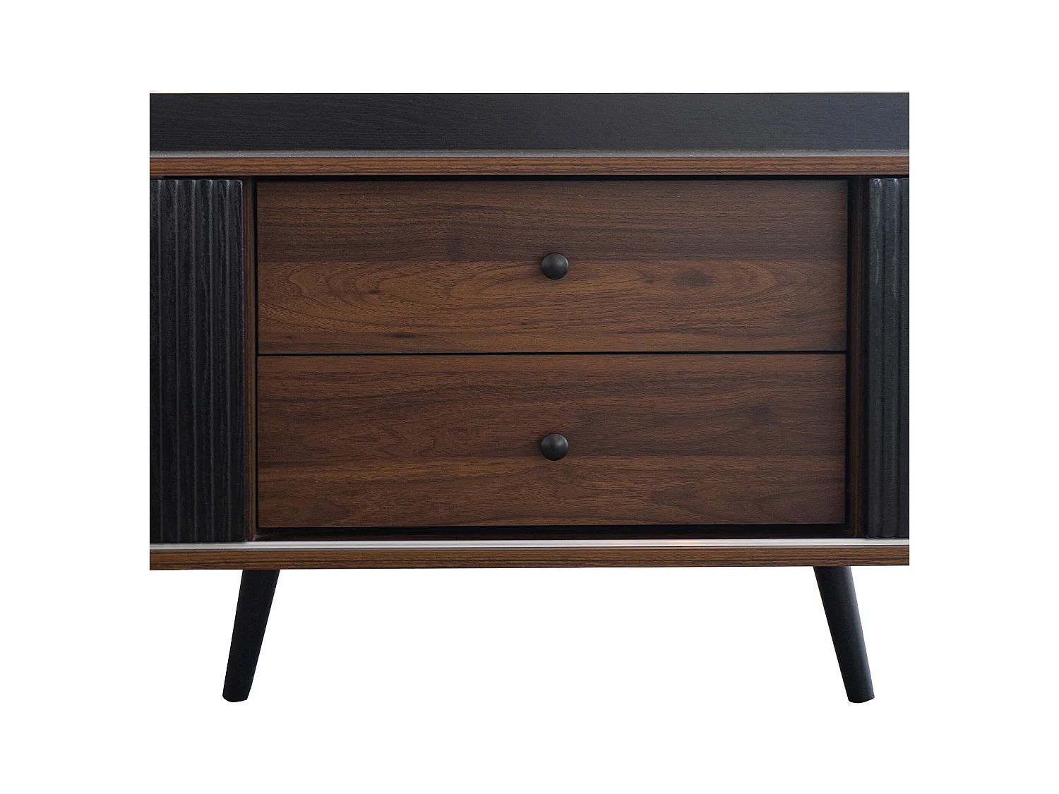 Meuble TV 160x40x58cm 2 Tiroirs 2 Portes Coulissantes 2 Planchers Lamellaires Pieds en Bois Matériel Particle Board Noir