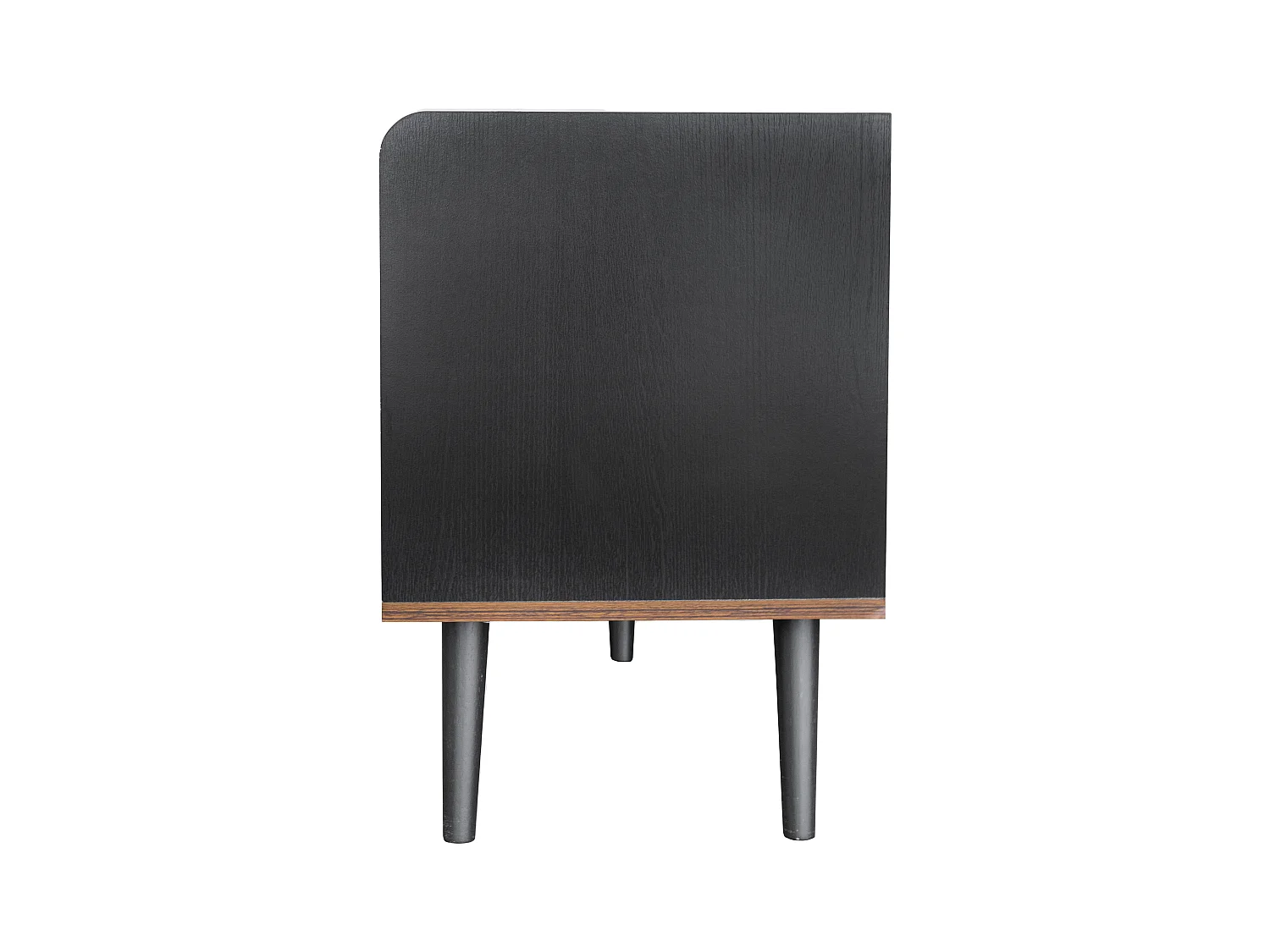 Meuble TV 160x40x58cm 2 Tiroirs 2 Portes Coulissantes 2 Planchers Lamellaires Pieds en Bois Matériel Particle Board Noir