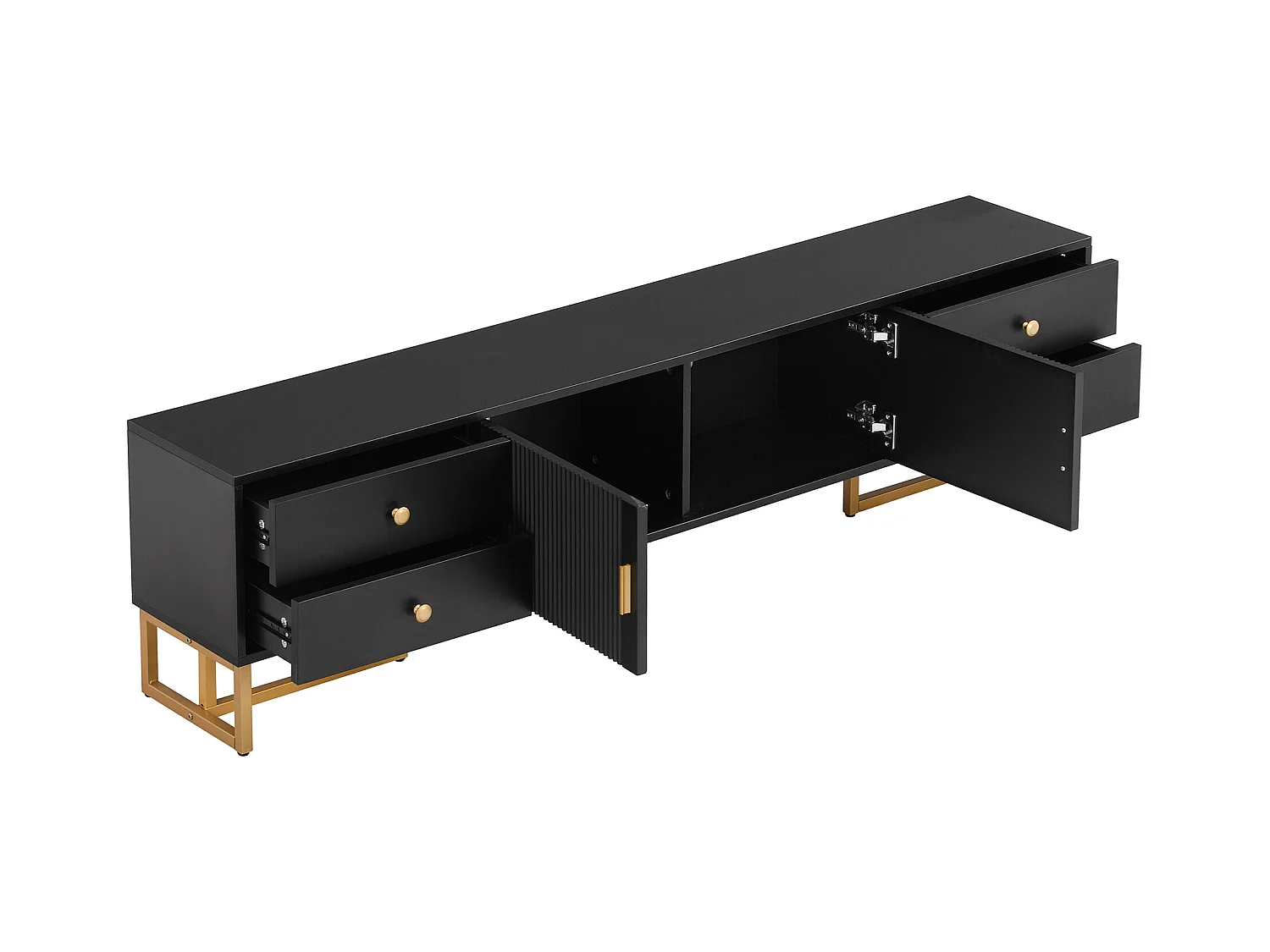 TV-meubel 175x30x46 cm met vier lades en twee opbergkasten MDF-materiaal in zwart voor woonkamer