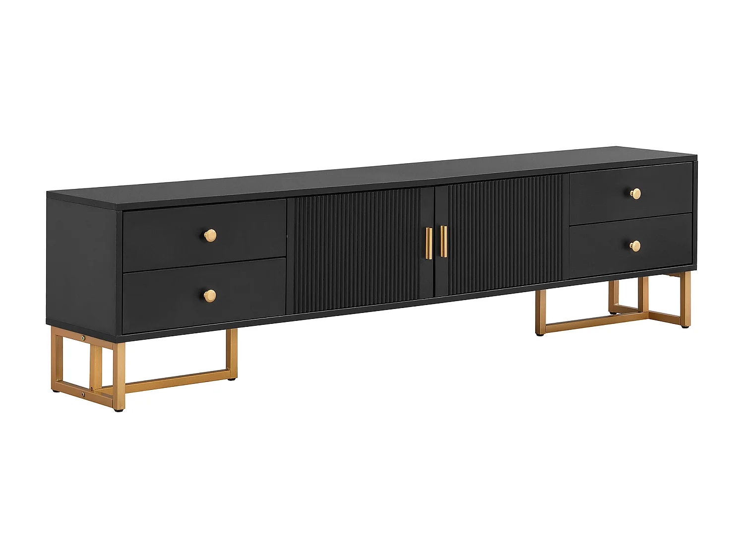 Meuble TV 175x30x46 cm avec quatre tiroirs et deux armoires de rangement Matériau MDF en noir pour salon