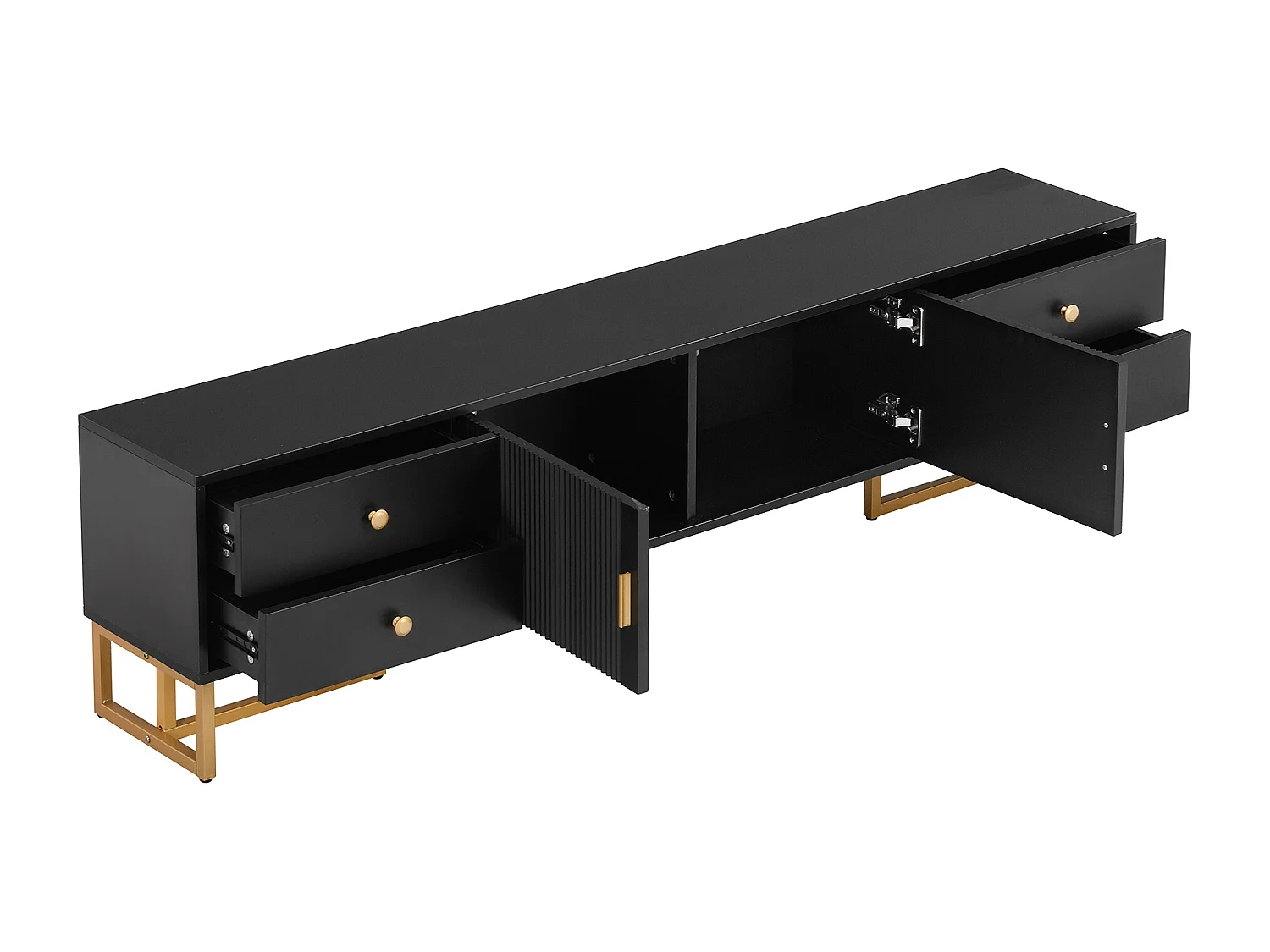 Meuble TV 175x30x46 cm avec quatre tiroirs et deux armoires de rangement Matériau MDF en noir pour salon