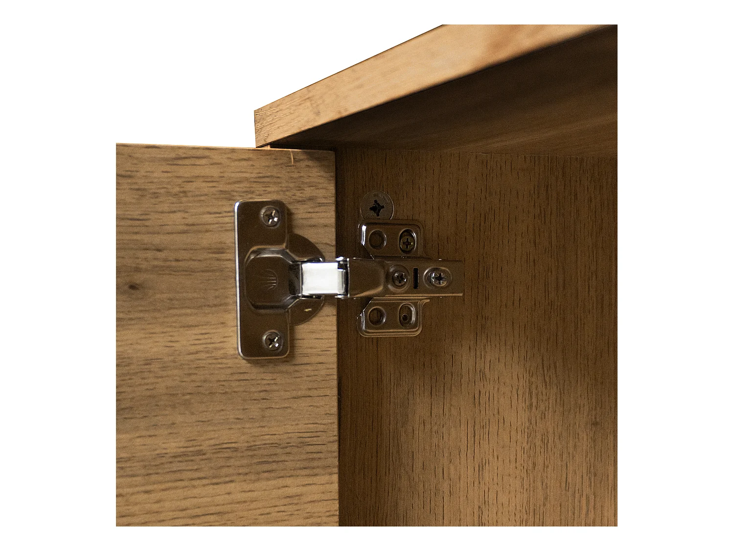 Meuble TV 160.5x35.5x45 cm avec deux portes et deux compartiments ouverts panneaux de particules en Couleur naturelle