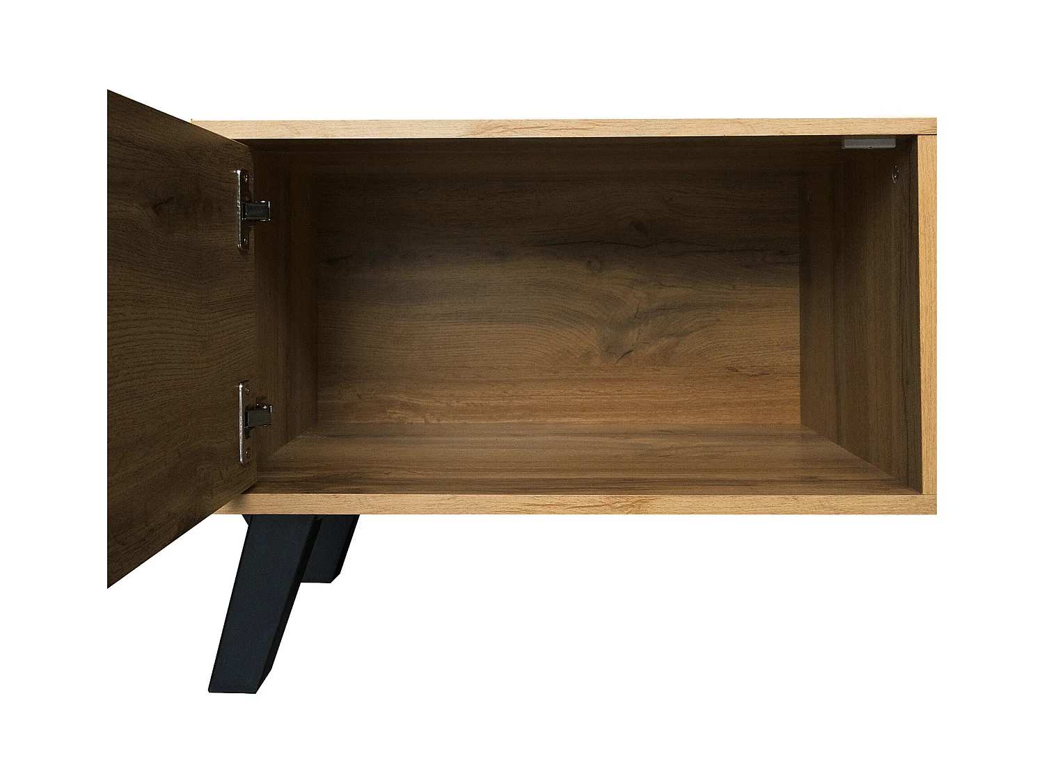 Meuble TV 160.5x35.5x45 cm avec deux portes et deux compartiments ouverts panneaux de particules en Couleur naturelle