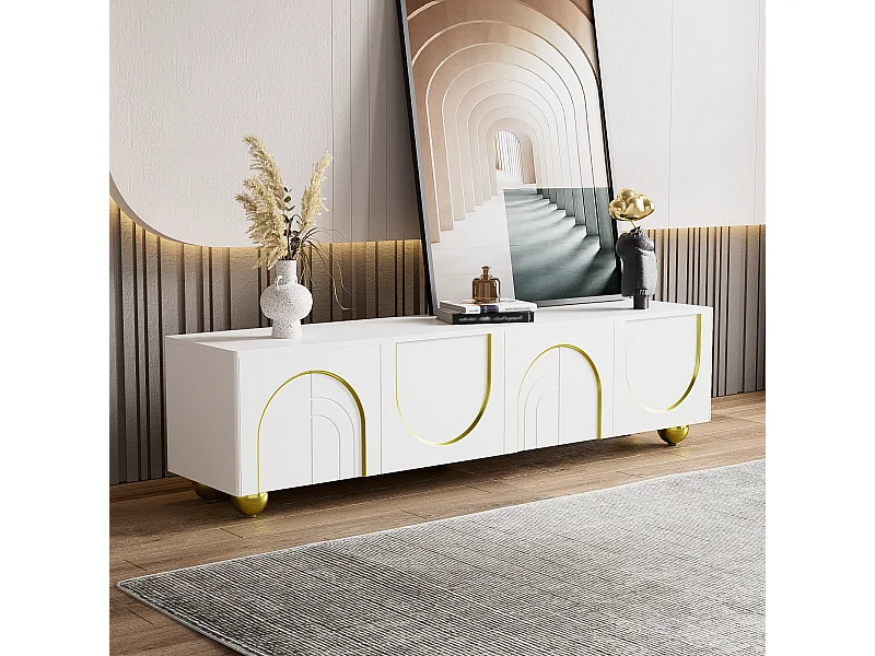 TV-meubel 170x38x44 cm met drukknopdeur en opbergplank van witte spaanplaat voor de woonkamer