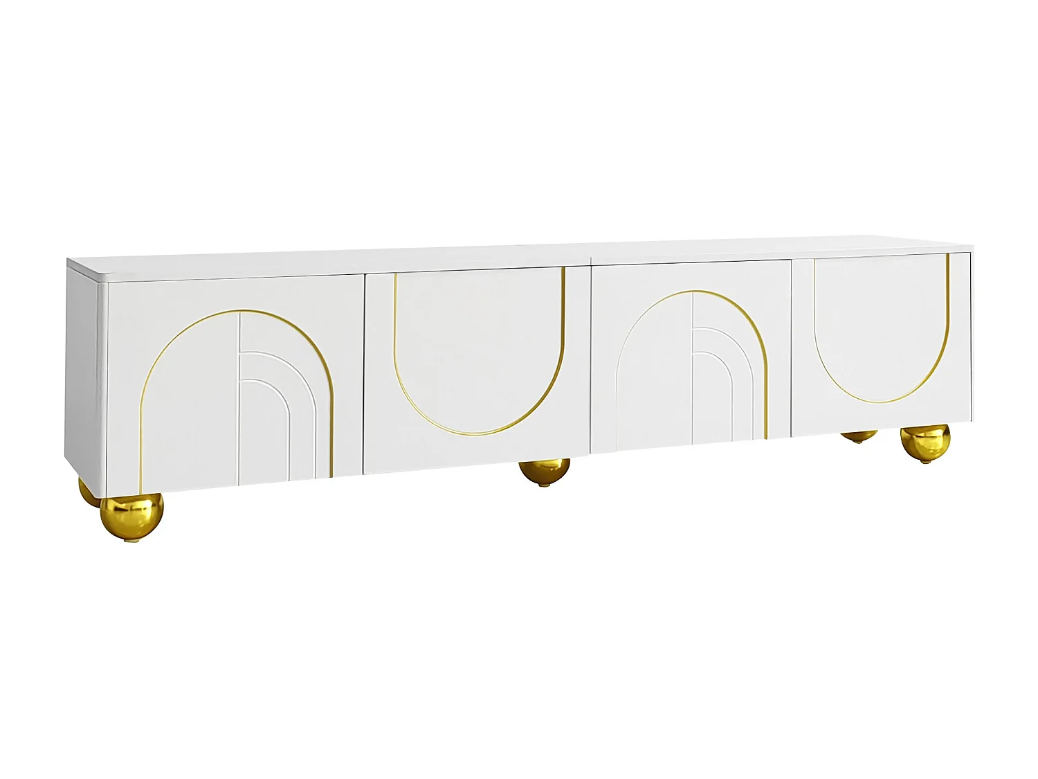 Meuble TV 170x38x44 cm avec porte à bouton-poussoir et étagère de rangement panneaux de particules blanc pour salon