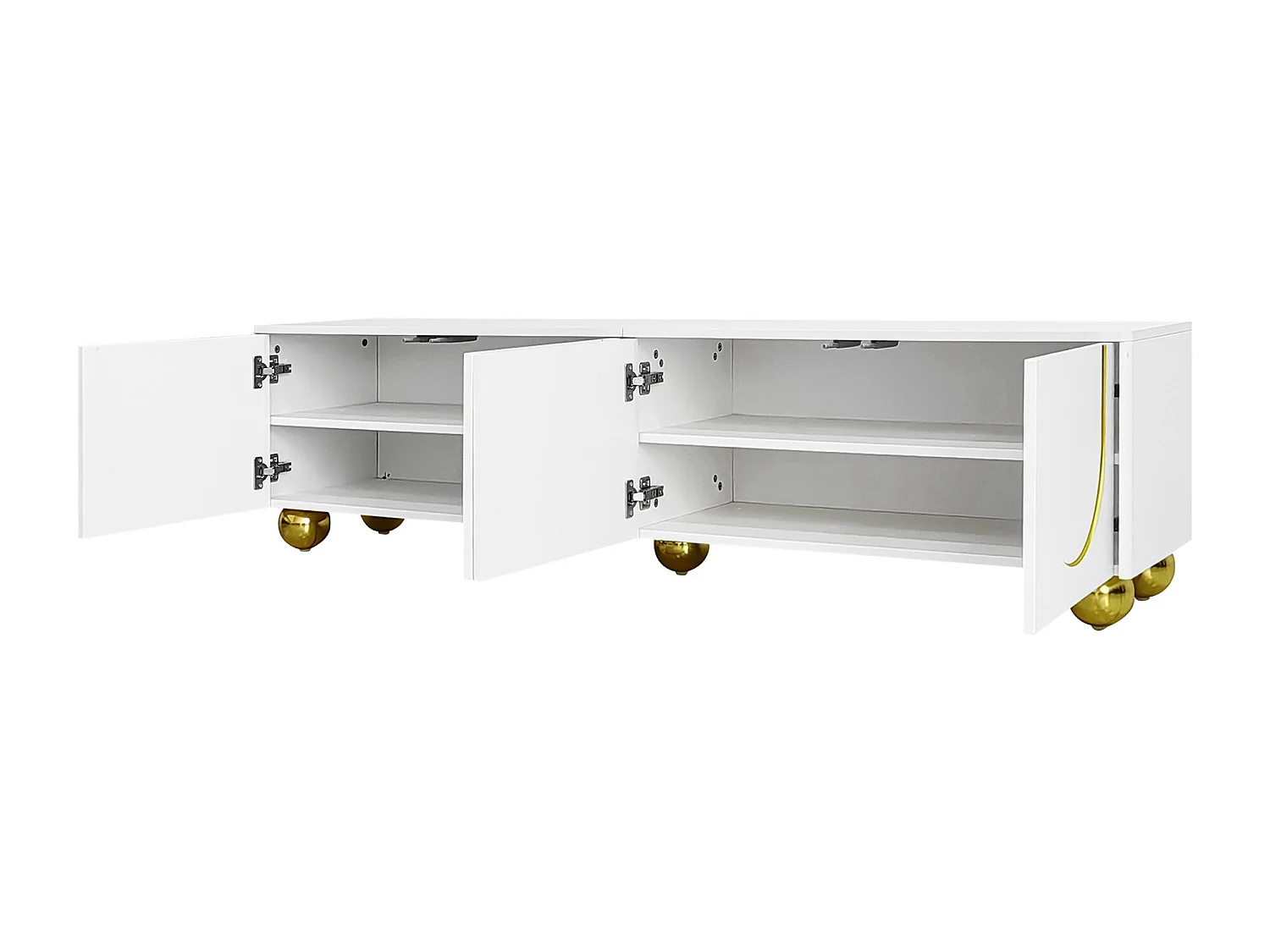 Meuble TV 170x38x44 cm avec porte à bouton-poussoir et étagère de rangement panneaux de particules blanc pour salon