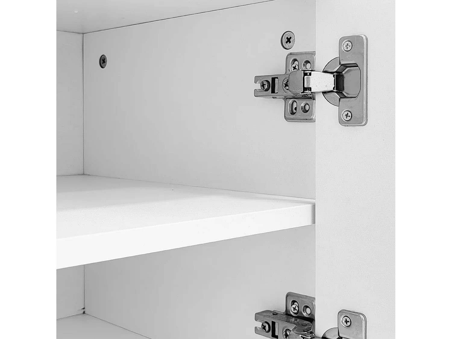 Meuble TV 170x38x44 cm avec porte à bouton-poussoir et étagère de rangement panneaux de particules blanc pour salon