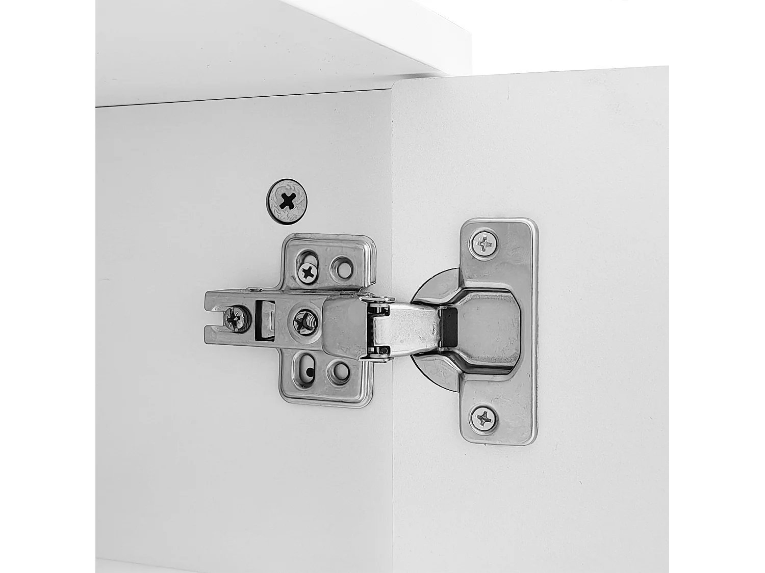 Meuble TV 170x38x44 cm avec porte à bouton-poussoir et étagère de rangement panneaux de particules blanc pour salon