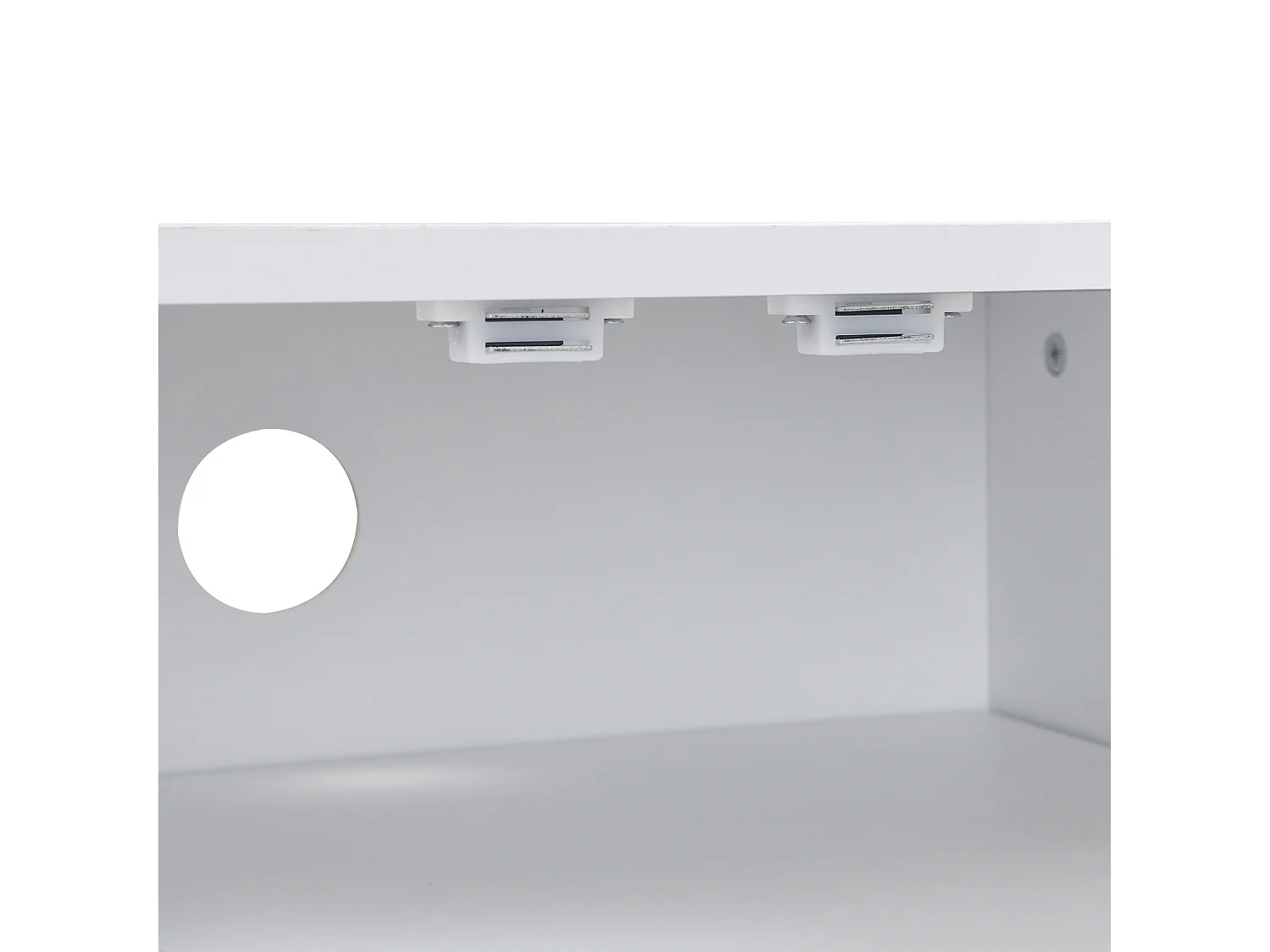 Meuble TV 170x40x53.5 cm, 4 portes et 2 tiroirs, passe câbles, MDF, blanc