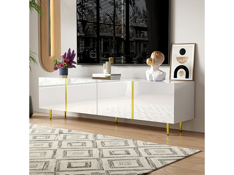 TV-meubel 170x35x46 cm met vakken van MDF-materiaal in wit voor woonkamer