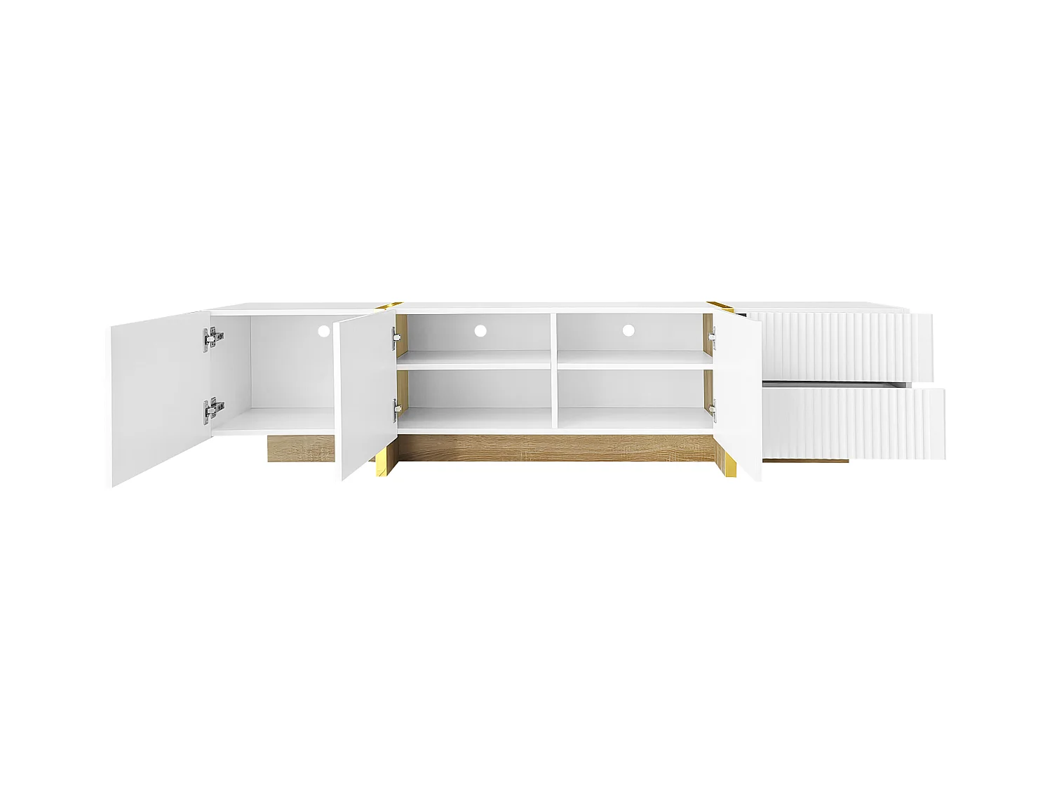 TV kast 190x35x45cm met 3 deuren 2 laden en gouden decoraties brengen Materiaal MDF en Wit