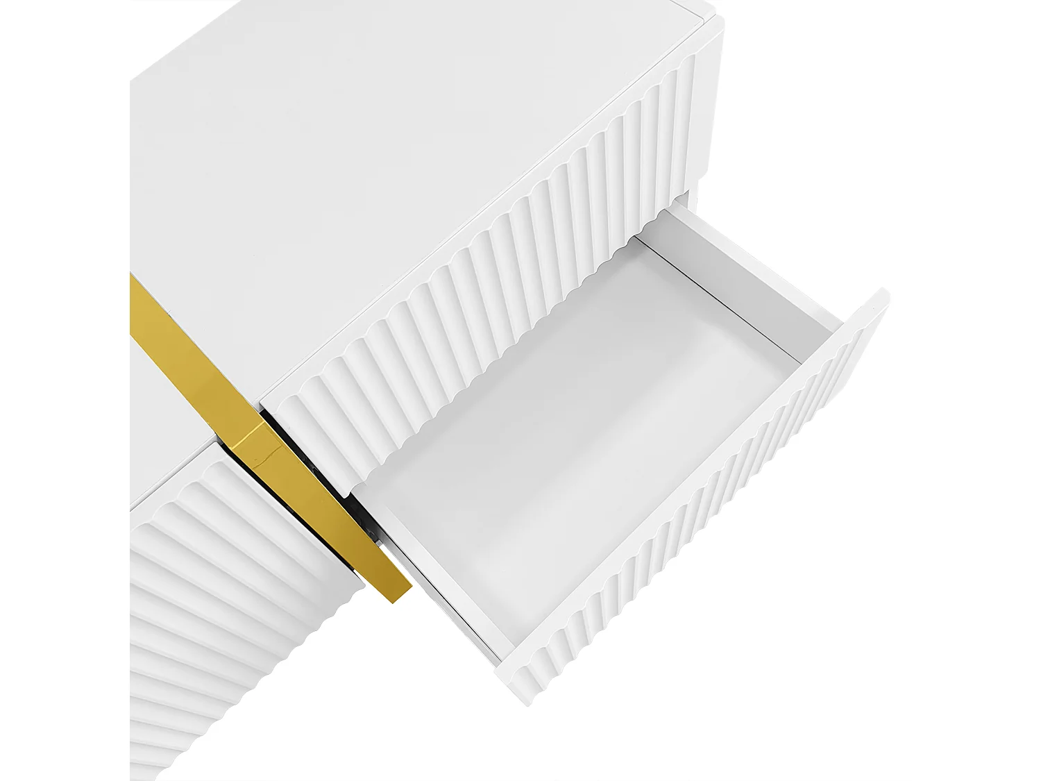 Meuble TV 190x35x45 cm, 3 portes, 2 tiroirs, charnières amorties, MDF et panneaux de particules, blanc et doré