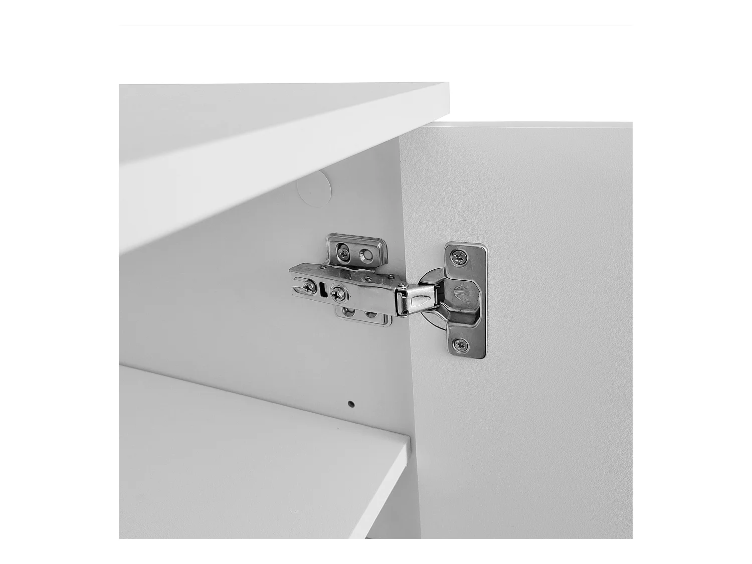 Meuble TV 175x38x56 cm avec étagères réglables et portes à pousser matériau en panneaux de particules blanc pour salon