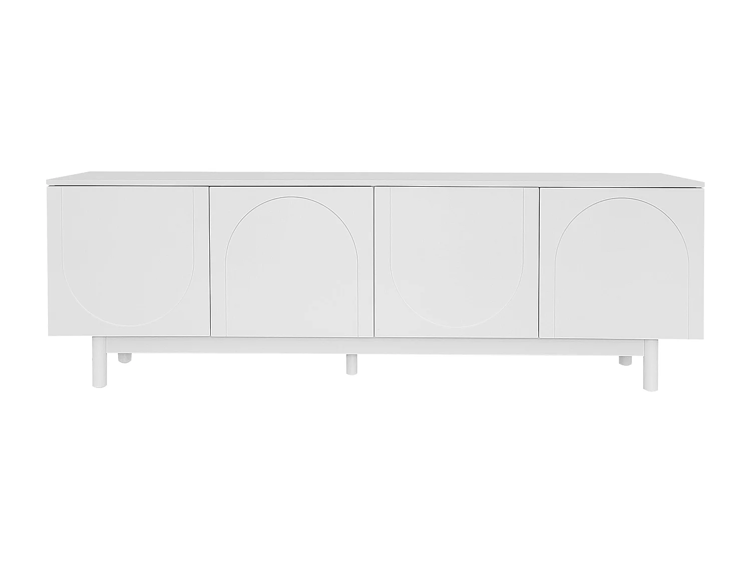 Meuble TV 175x38x56 cm, 4 portes push to open, étagères réglables, panneaux de particules blanc