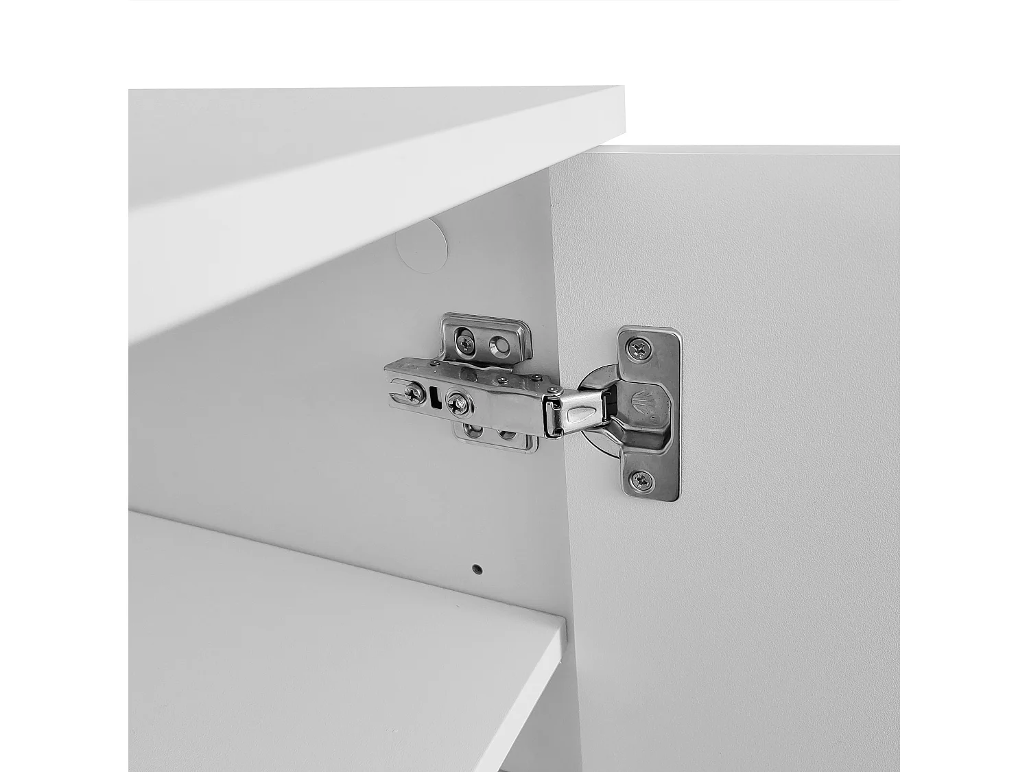 Meuble TV 175x38x56 cm, 4 portes push to open, étagères réglables, panneaux de particules blanc