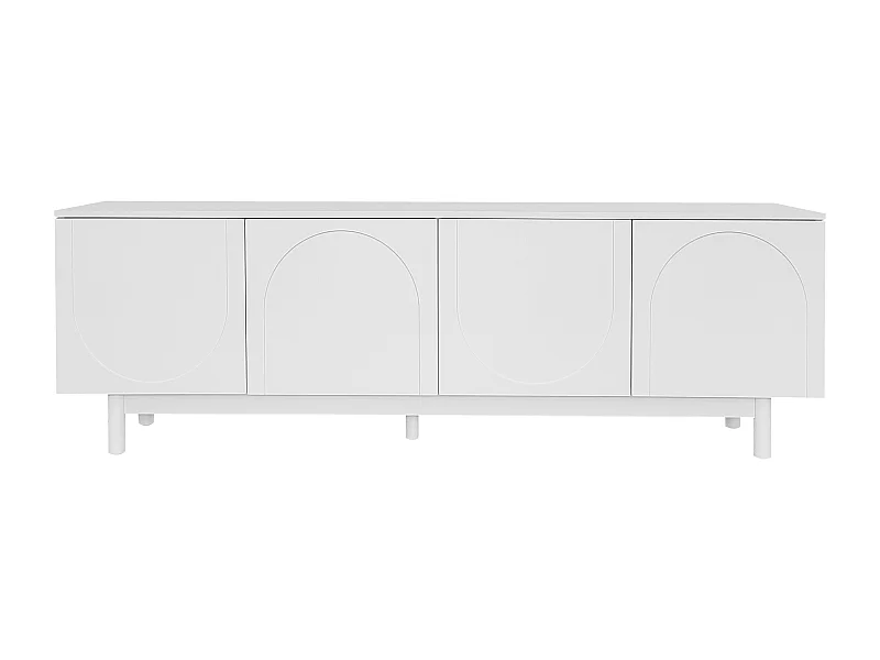 Meuble TV 175x38x56 cm, 4 portes push to open, étagères réglables, panneaux de particules blanc