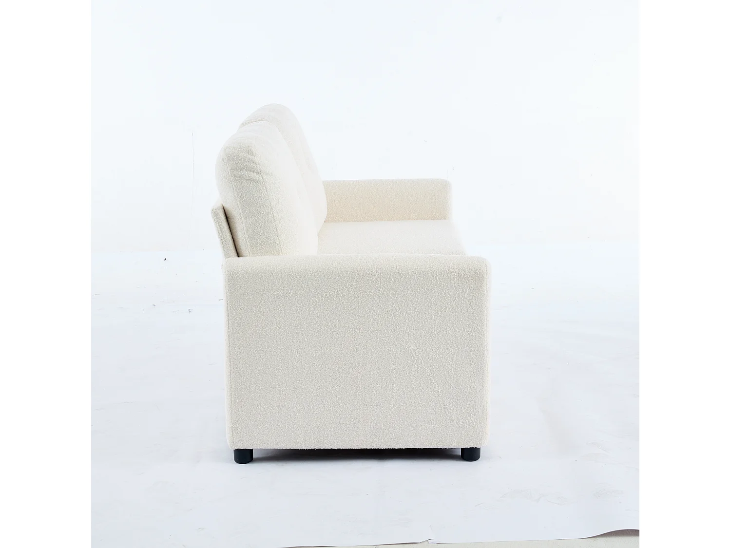 Canapé 2 places ivoire avec 2 tiroirs, bois et tissu.