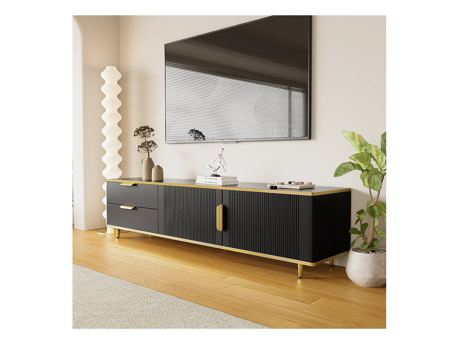 TV-meubel 175x40x45 cm met lades en opbergkasten in zwart en goud spaanplaat voor de woonkamer