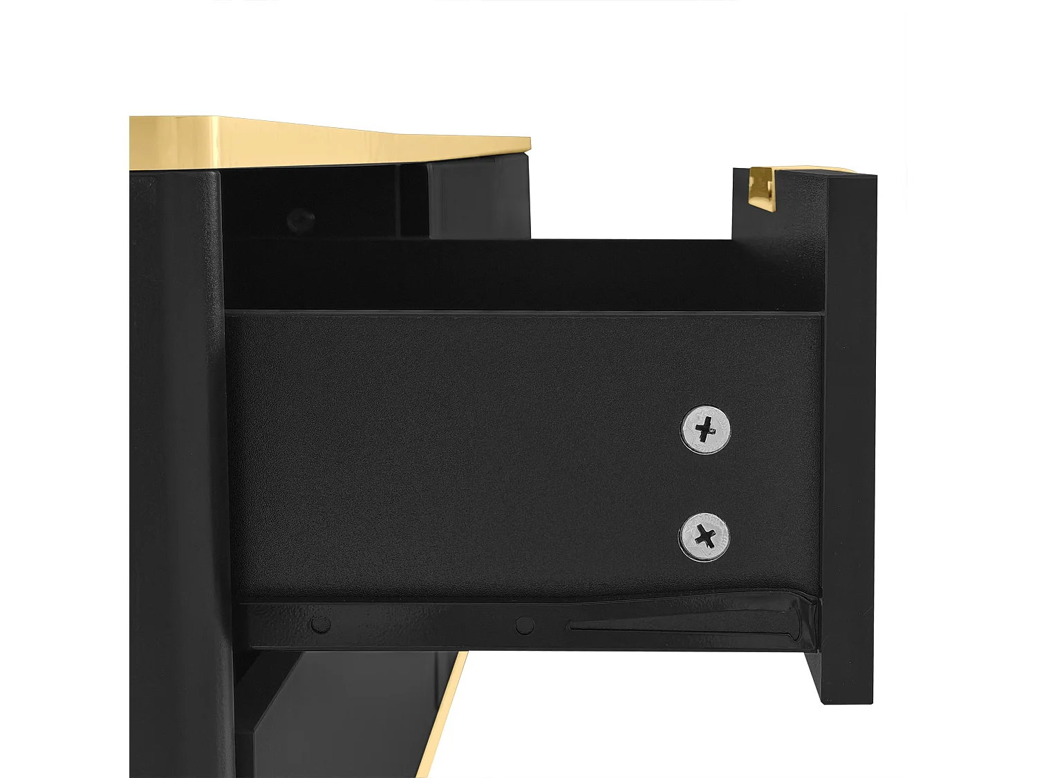 Meuble TV 175x40x45 cm avec tiroirs et armoires de rangement panneaux de particules noir et or pour salon