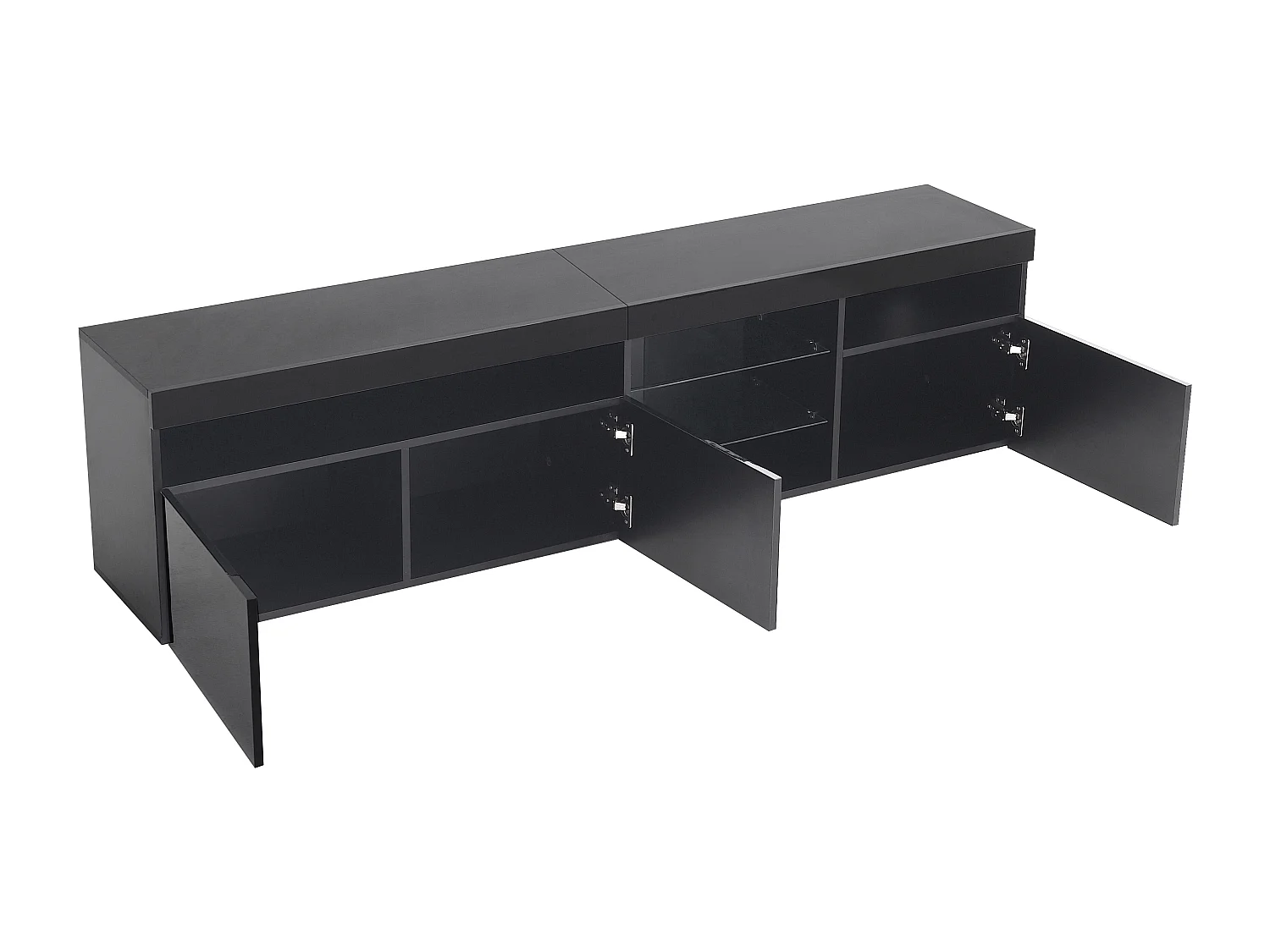 Meuble TV 180x35x48cm avec 3 portes LED 4 Couleurs Variables Panneau brillant Matériel MDF Noir