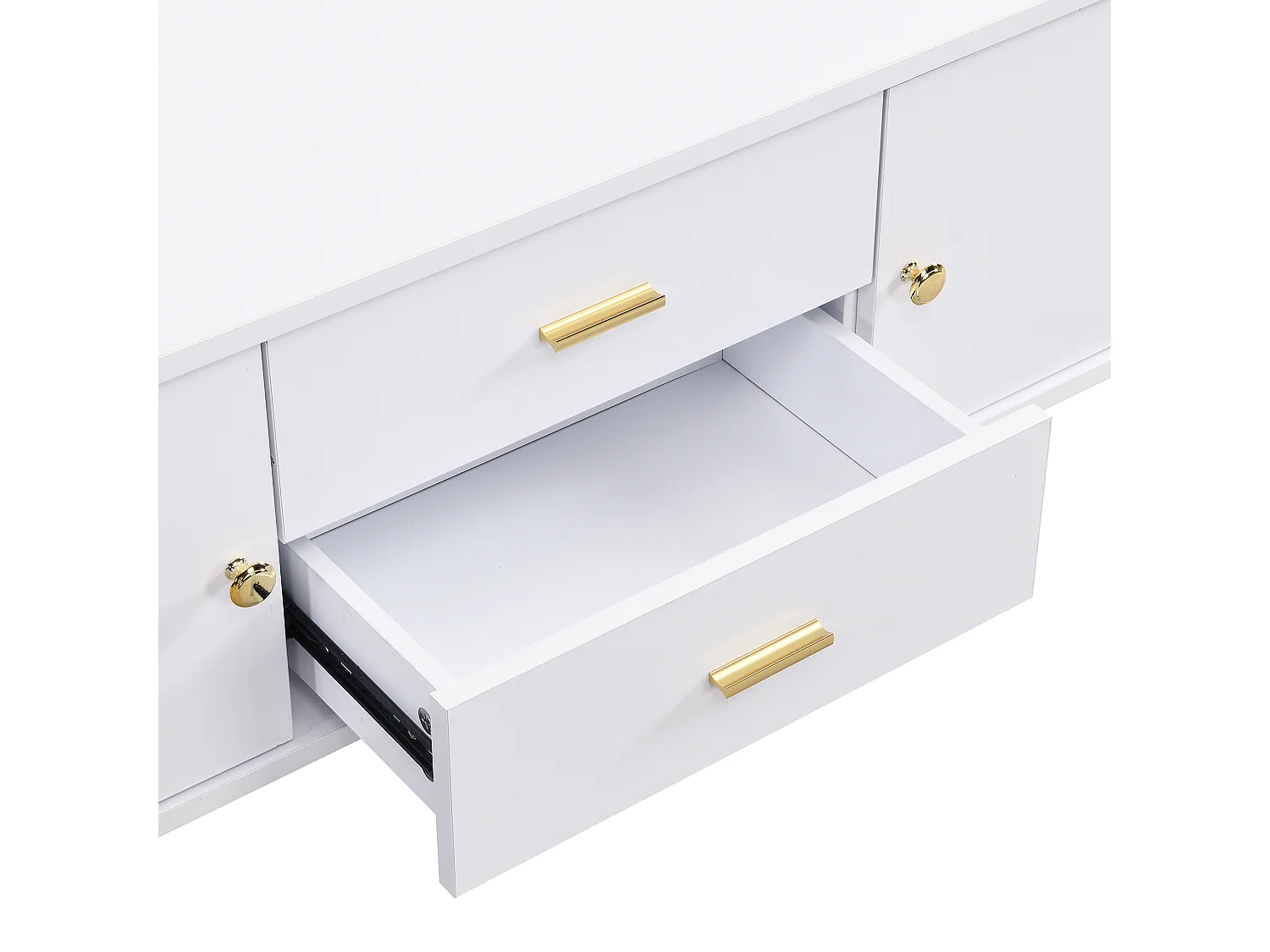 TV-meubel 170x34x45 cm, afgeronde hoeken, 2 laden en 2 deuren, soepele opening, MDF, wit