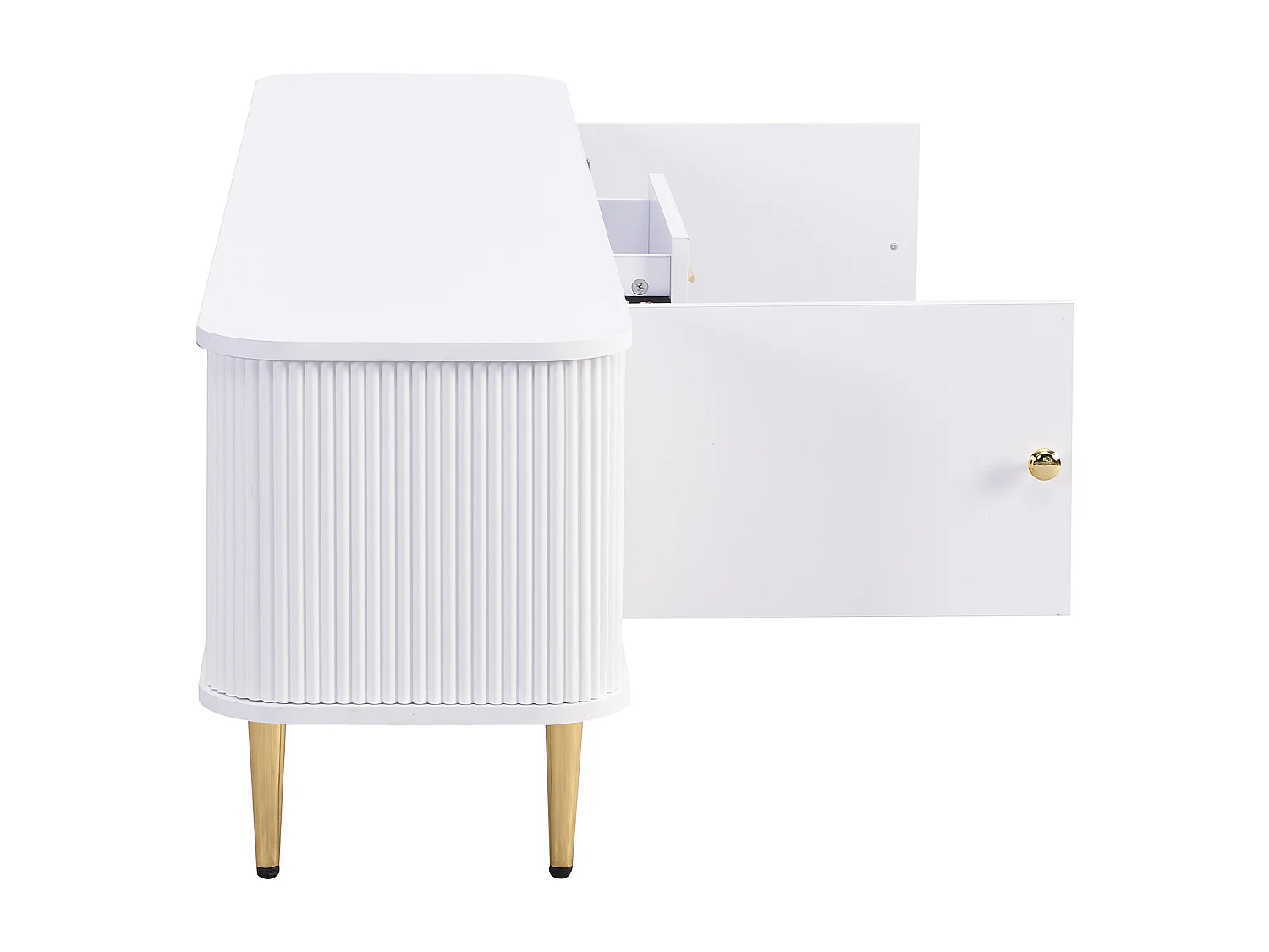 TV-meubel 170x34x45 cm, afgeronde hoeken, 2 laden en 2 deuren, soepele opening, MDF, wit