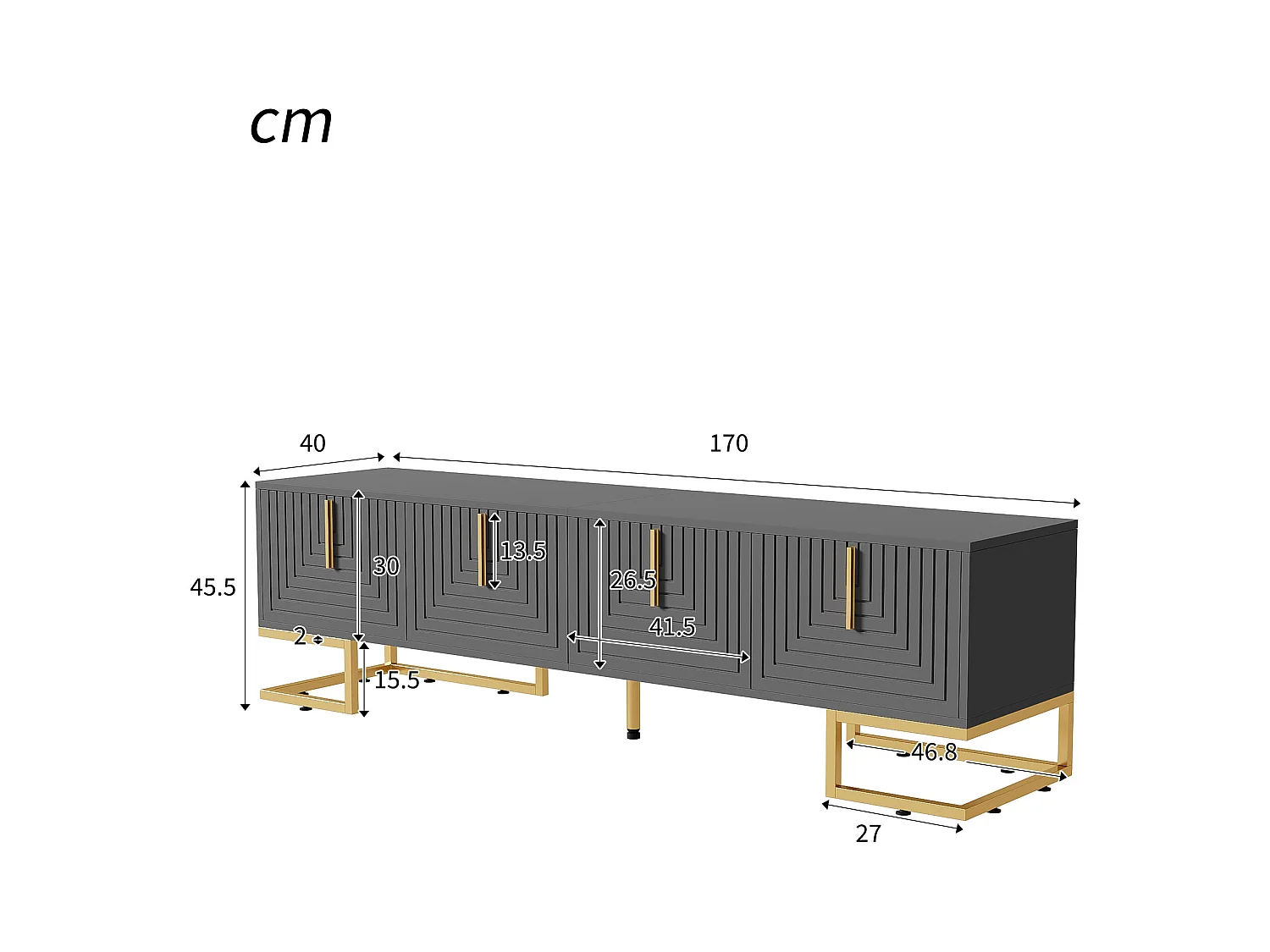 TV-meubel 170x40x45,5 cm met opbergruimte spaanplaat in zwart voor woonkamer
