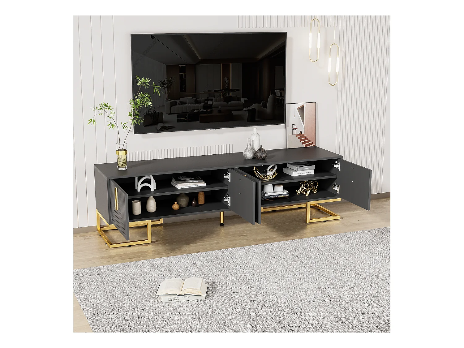 TV-meubel 170x40x45,5 cm met opbergruimte spaanplaat in zwart voor woonkamer