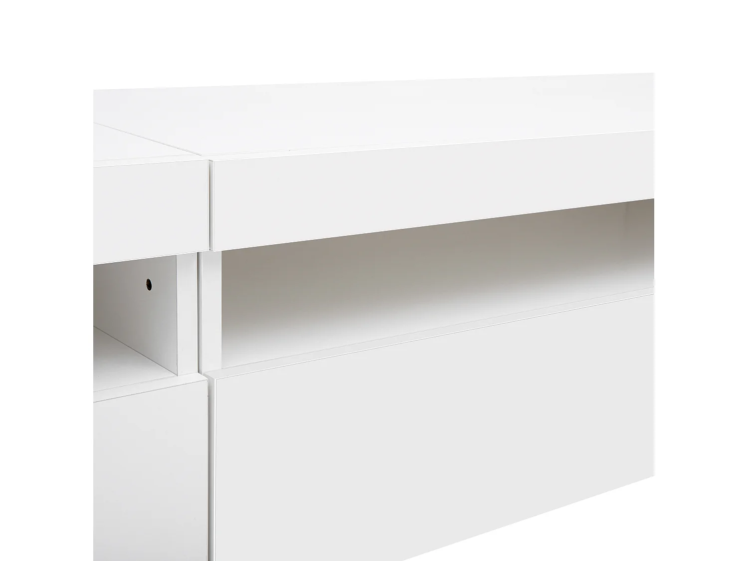 Meuble TV 240x38.5x35.5 cm, éclairage LED variable, design symétrique, MDF, blanc