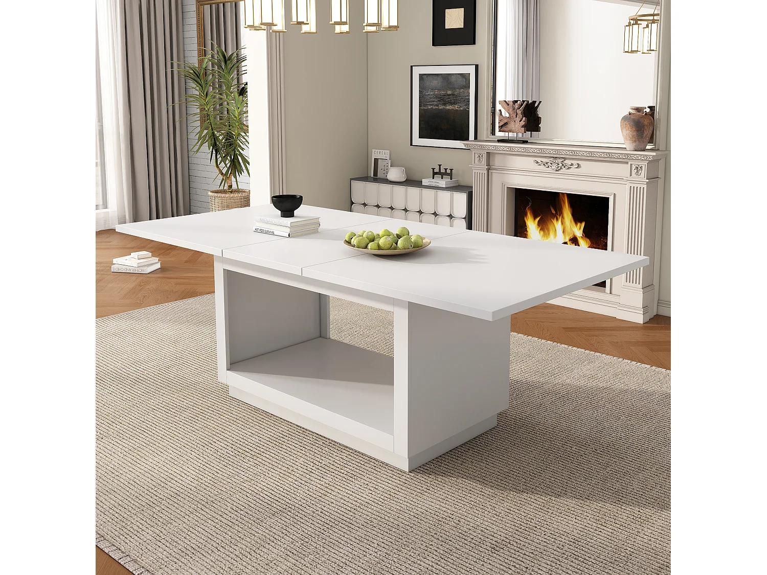 Table à manger extensible 140-180x70x76,5cm Moderne Design Épuré Blanc Pour Salon