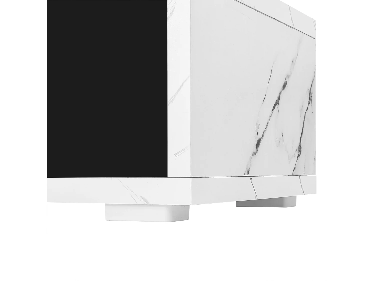 Meuble TV extensible 140x40x40 cm, pivotant, grande capacité de rangement, MDF et panneau de particules, noir et effet marbre blanc