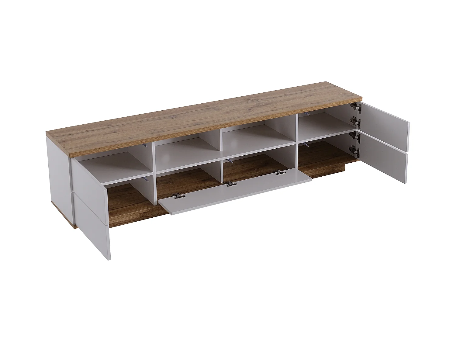 TV kast 180x38x46cm met verborgen handgrepen 5 deuren en 2 open MDF plankken brengen Materiaal MDF Wit