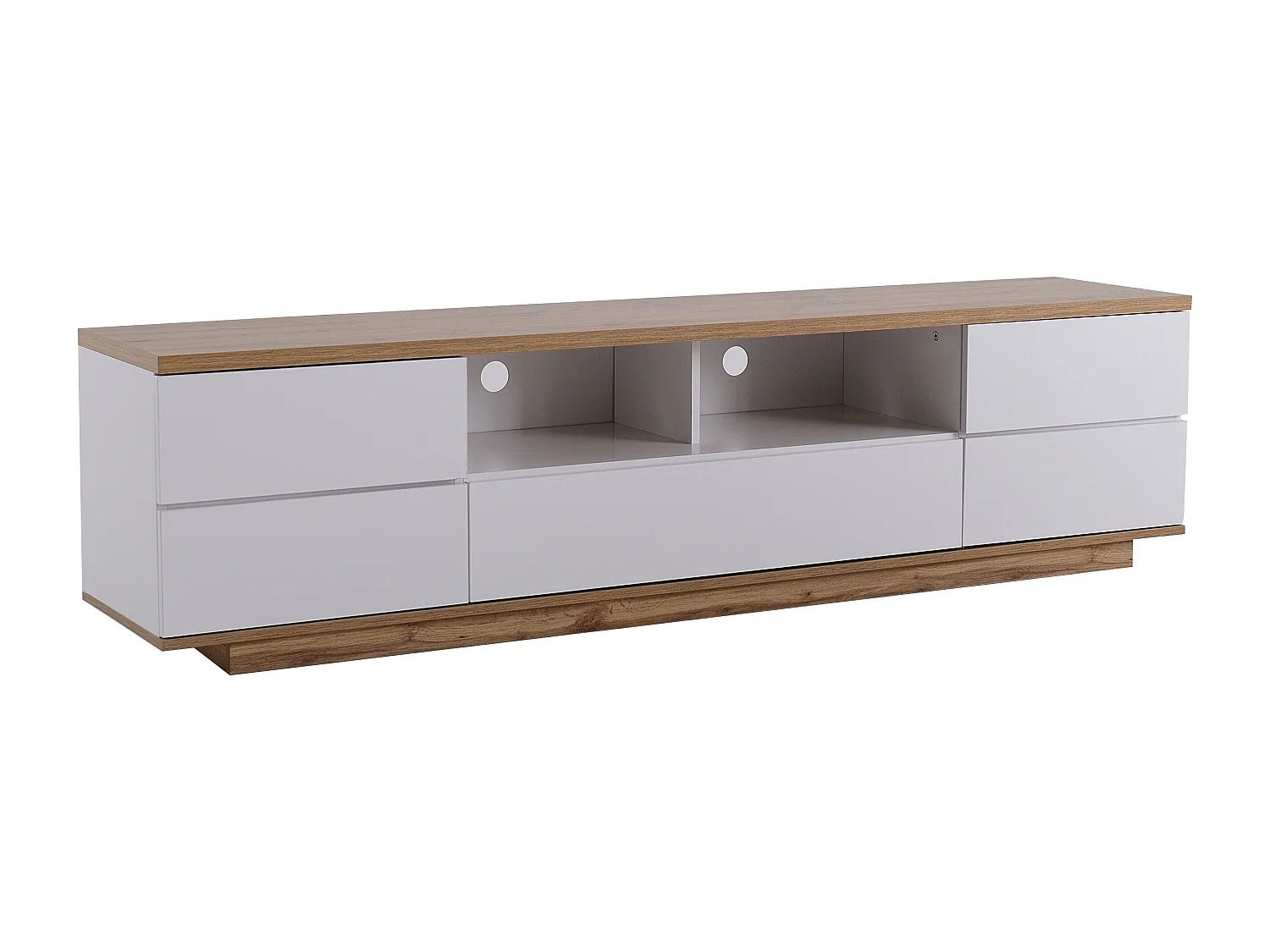 Meuble TV 180x38x46cm Poignées Cachées 5 Portes 2 Étagères Ouvertes Matériel MDF Blanc pour salon