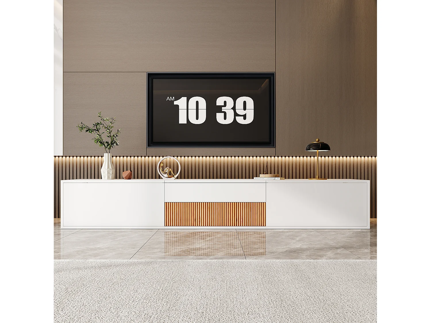 TV-meubel 180x34x27cm met uitschuifbaar schap, wit spaanplaat voor de woonkamer