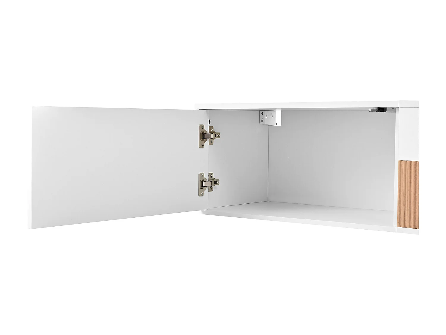 Meuble TV 180x34x30 cm, installation murale ou sur pied, plateau coulissant pour projecteur, panneaux de particules, blanc