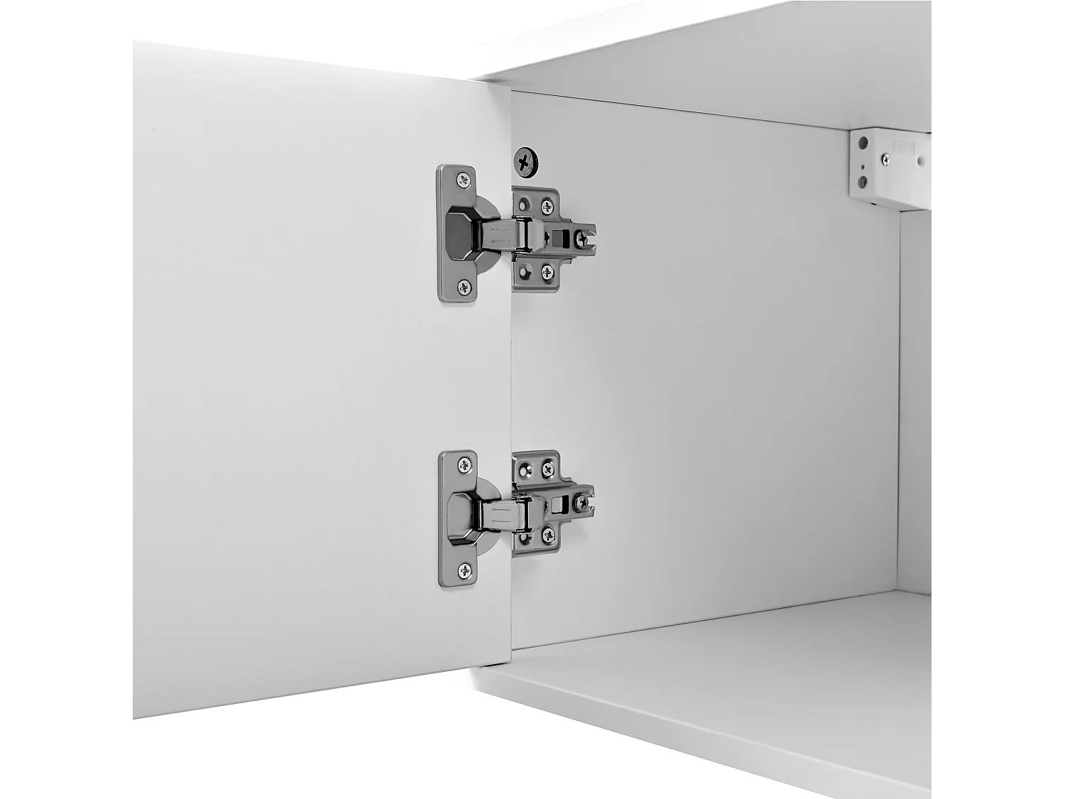 Meuble TV 180x34x30 cm, installation murale ou sur pied, plateau coulissant pour projecteur, panneaux de particules, blanc