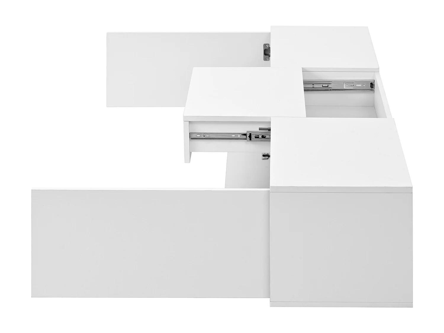 Meuble TV 180x34x30 cm, installation murale ou sur pied, plateau coulissant pour projecteur, panneaux de particules, blanc