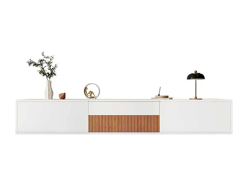 TV-meubel 180x34x27cm met uitschuifbaar schap, wit spaanplaat voor de woonkamer