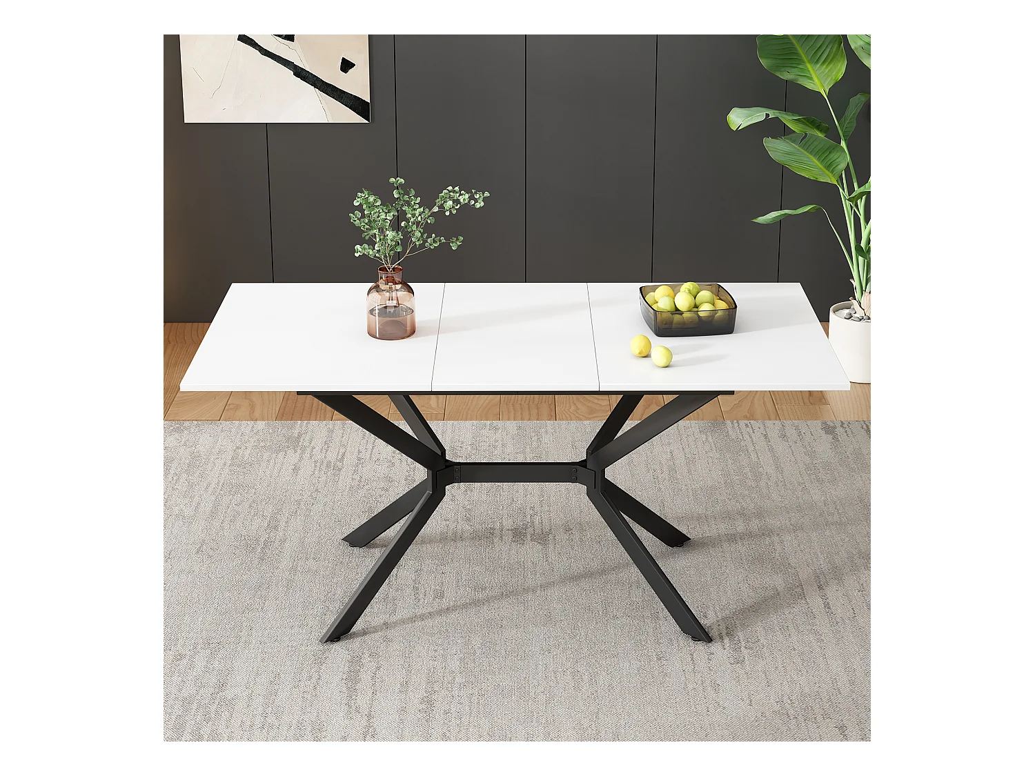 Table à Manger Extensible 120-160x80cm Rectangle Métal Noir Blanc Pour 4-6 Personnes