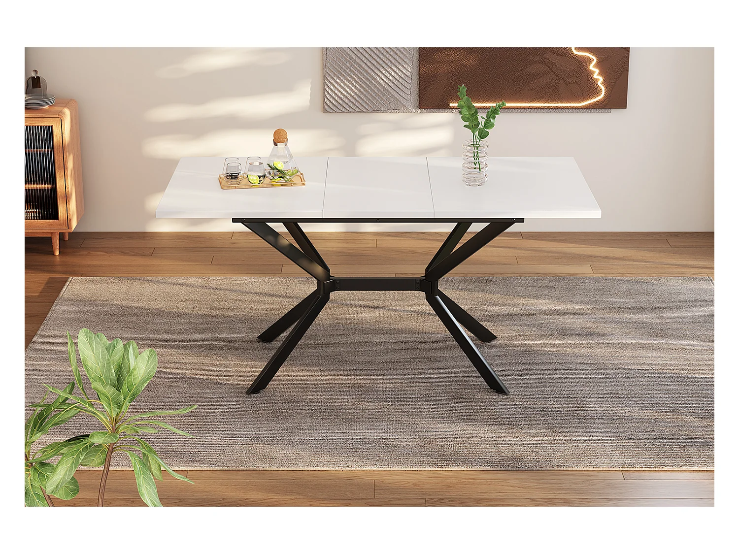 Table à Manger Extensible 120-160x80cm Rectangle Métal Noir Blanc Pour 4-6 Personnes