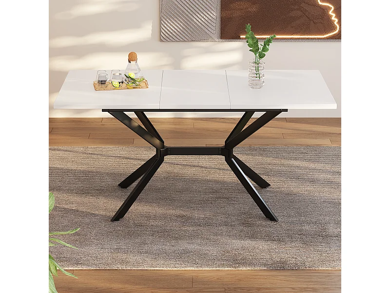 Table à Manger Extensible 120-160x80cm Rectangle Métal Noir Blanc Pour 4-6 Personnes