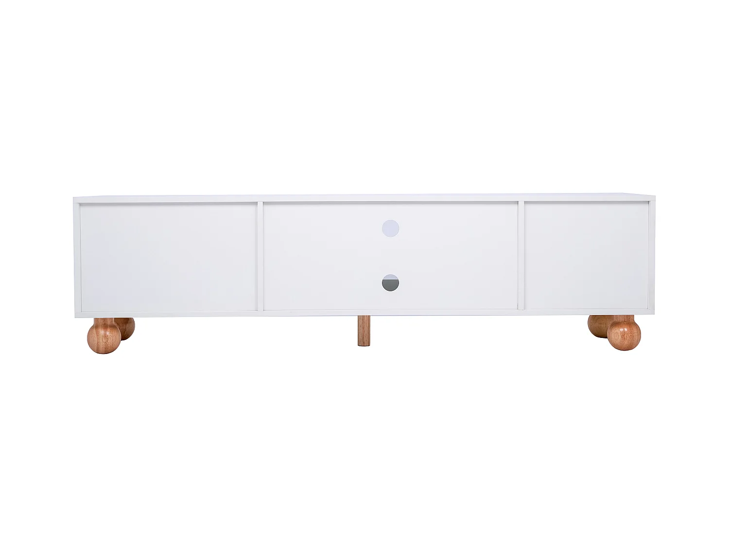 TV kast 170x37x47cm met deuren opslagruimte en houten poten brengen Materiaal Spaanplaat en Wit