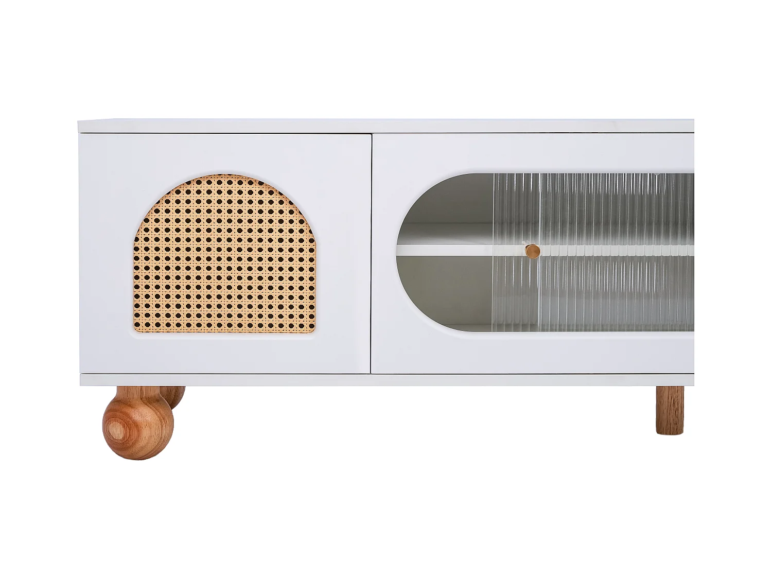 TV kast 170x37x47cm met deuren opslagruimte en houten poten brengen Materiaal Spaanplaat en Wit