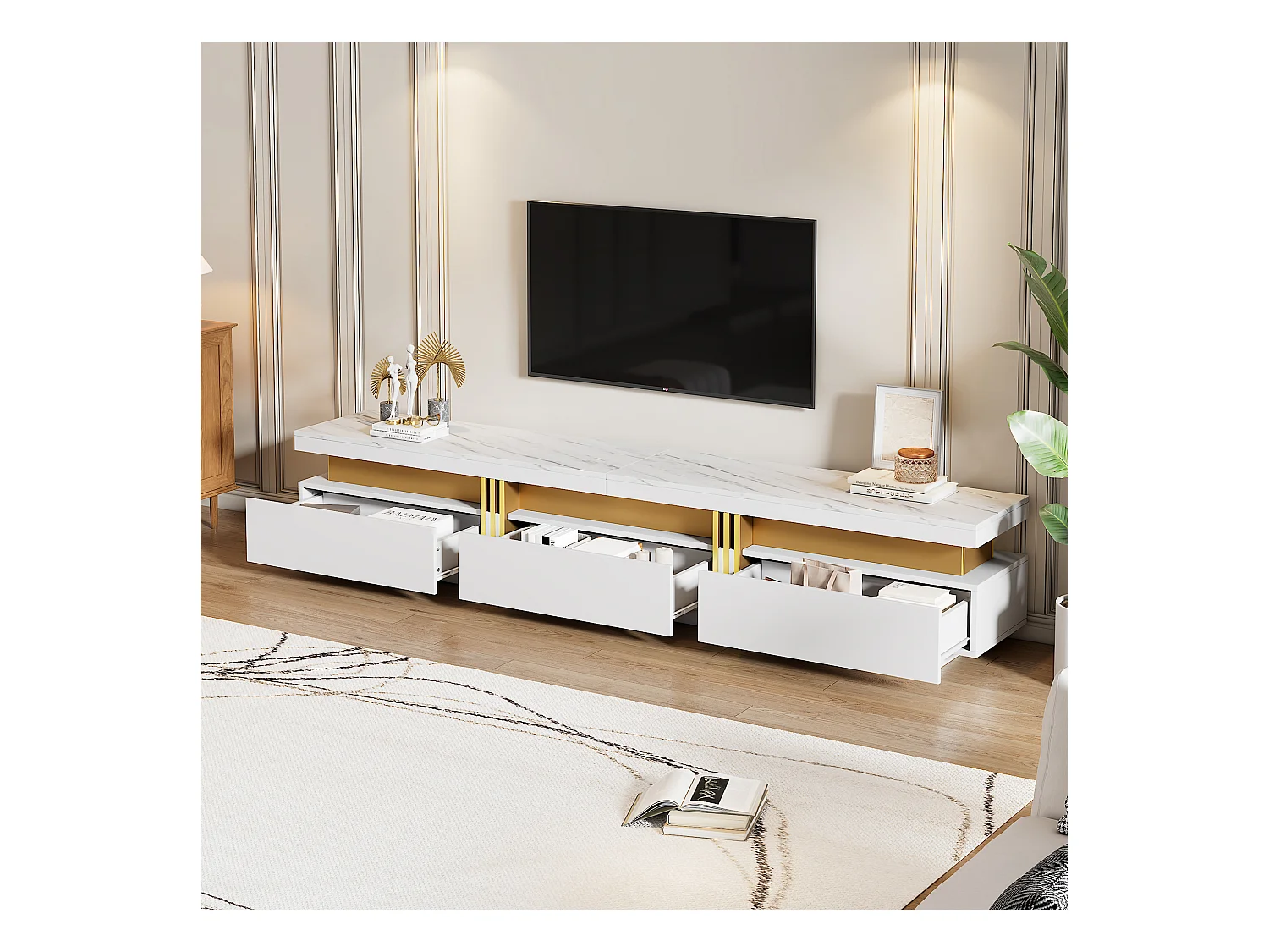 Witte salontafel en tv-meubel met opbergruimte voor de woonkamer