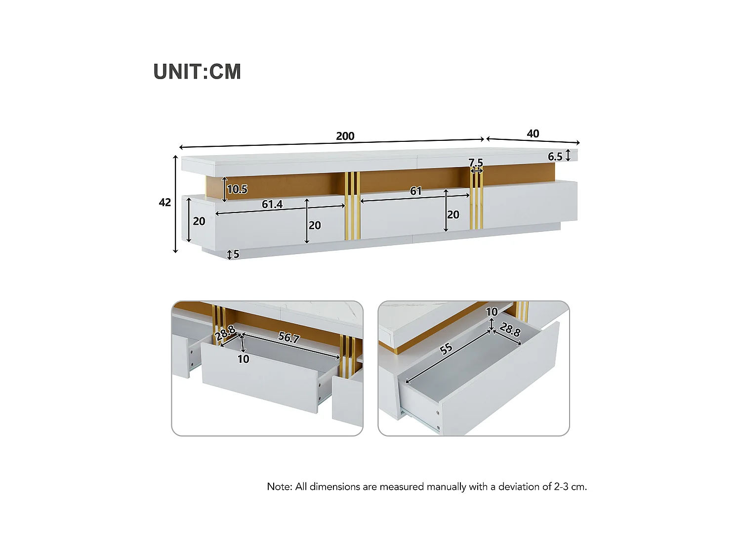 Witte salontafel en tv-meubel met opbergruimte voor de woonkamer
