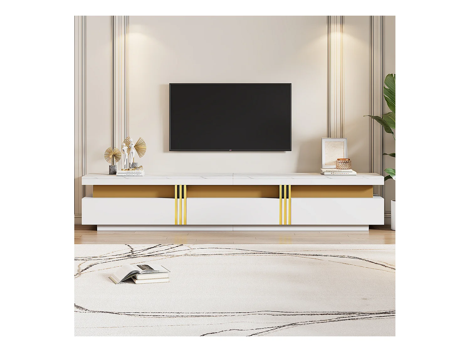 Witte salontafel en tv-meubel met opbergruimte voor de woonkamer